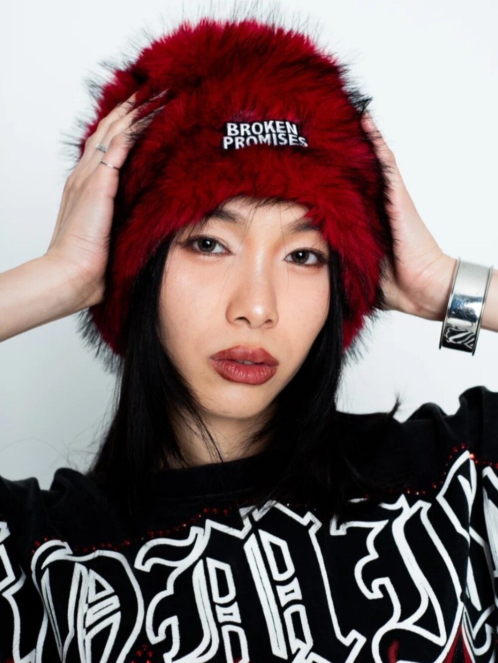 Broken Promises Redrum Red & Black Faux Fur Skully Beanie
